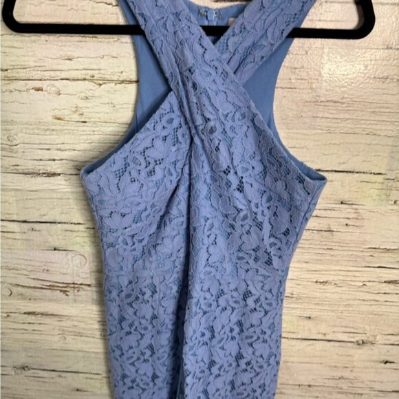 Adelyn Rae Cayden Cross Neck Lace Jumpsuit In Periwinkle size Size xs - Picture 3 of 11